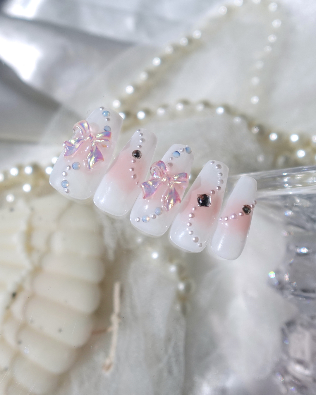 NEW】ガーリーボリューム/チークネイル/ピンク/リボン/ワンホン/ロング