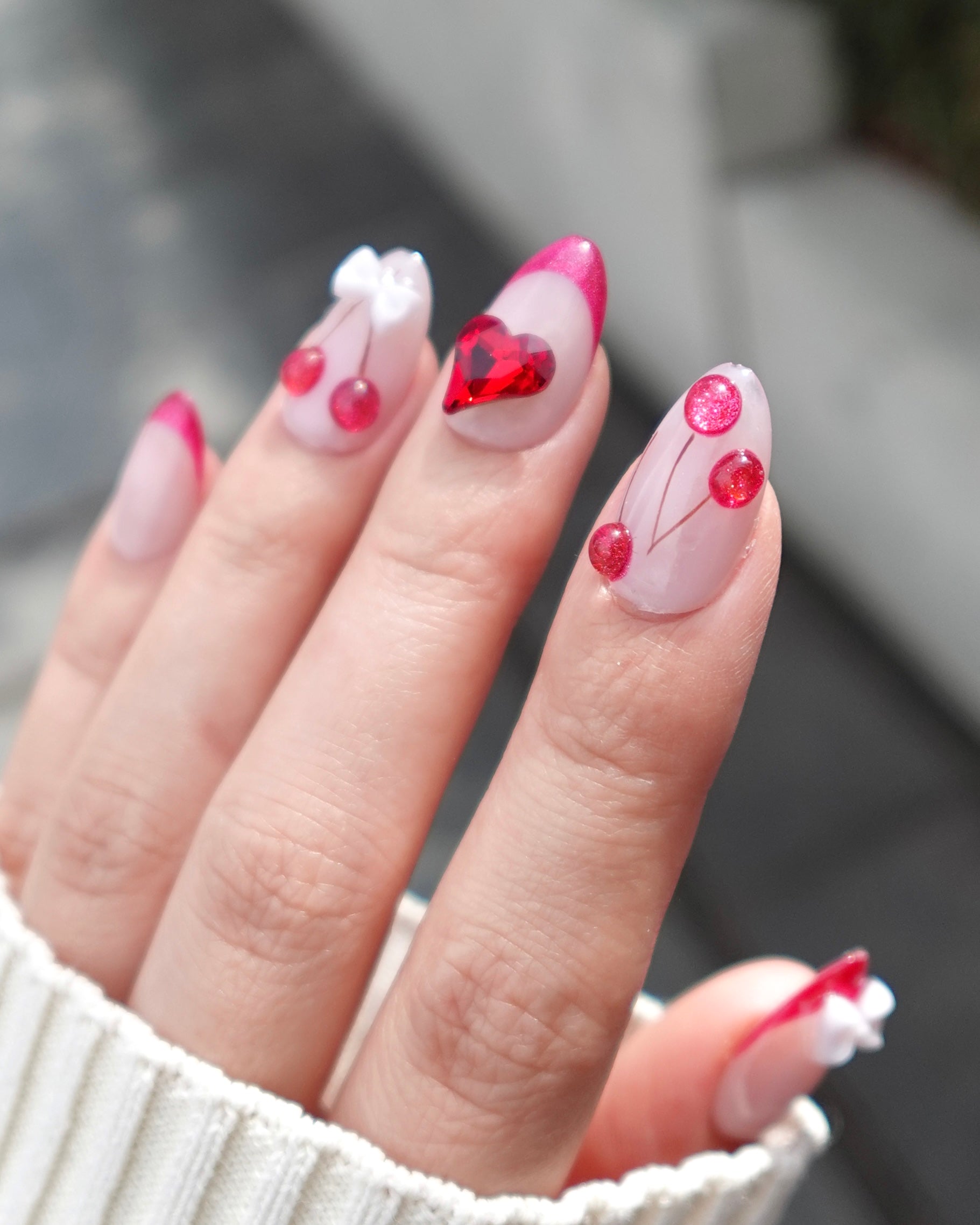 20))ワンホンネイル フレンチガーリー y2k マグネットネイル バレエコア